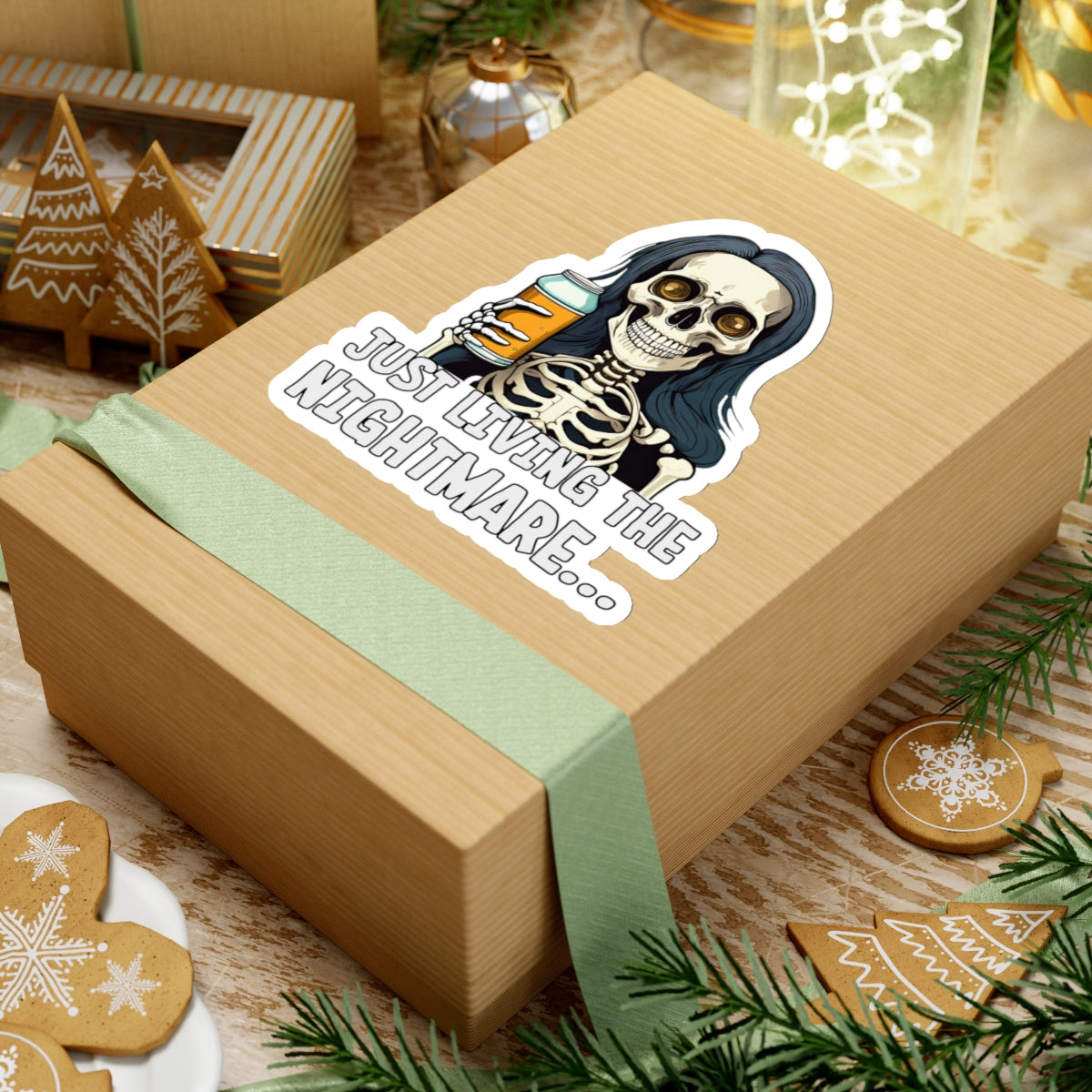 Just Living the Nightmare Sticker | Dark Humor Kiss-Cut Decal