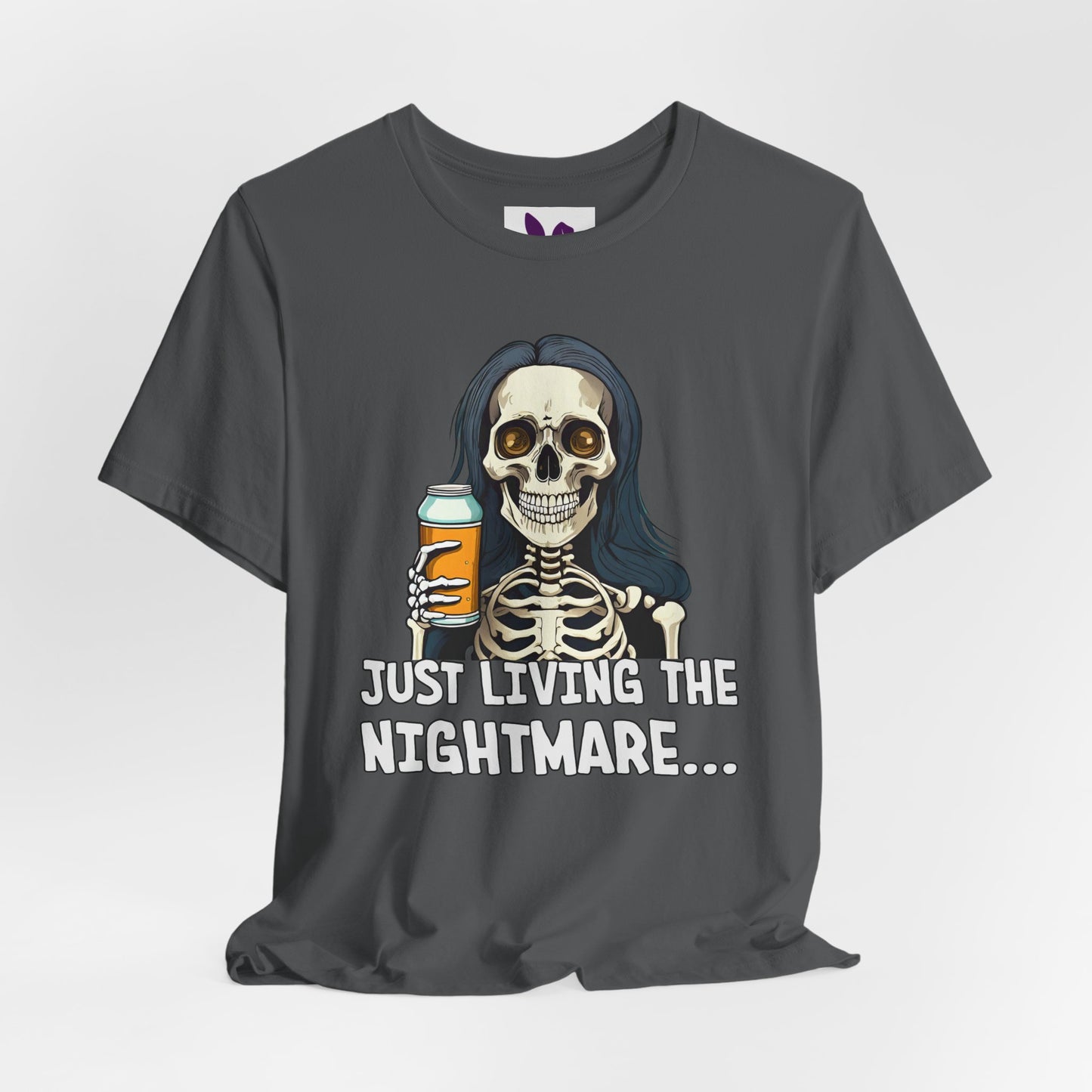 Just Living the Nightmare T-Shirt | Funny Skeleton Beer Tee | Unisex Cotton Shirt